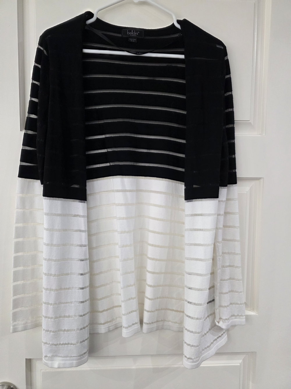 Belldini Black White Colorblock Striped Open-Front Sweater Cardigan M Like New